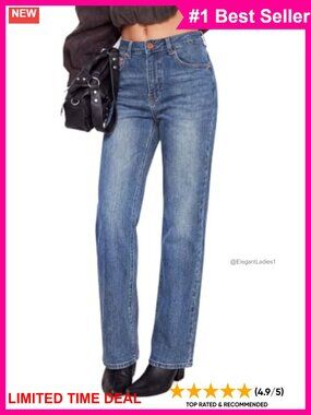 High Rise Relaxed Straight Leg Stretch Denim Jeans